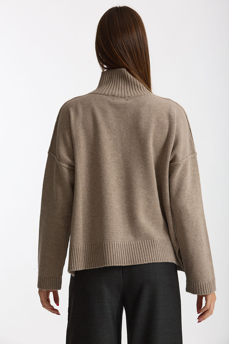 Maglia over dolcevita beige donna Scaglione - 3