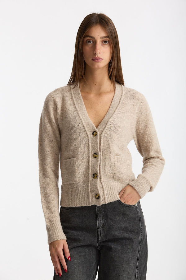 Cardigan scollo a v slim beige donna Scaglione