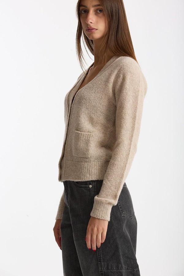 Cardigan scollo a v slim beige donna Scaglione