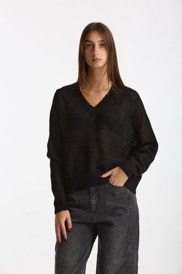 Maglia morbida in alpaca nero donna Scaglione