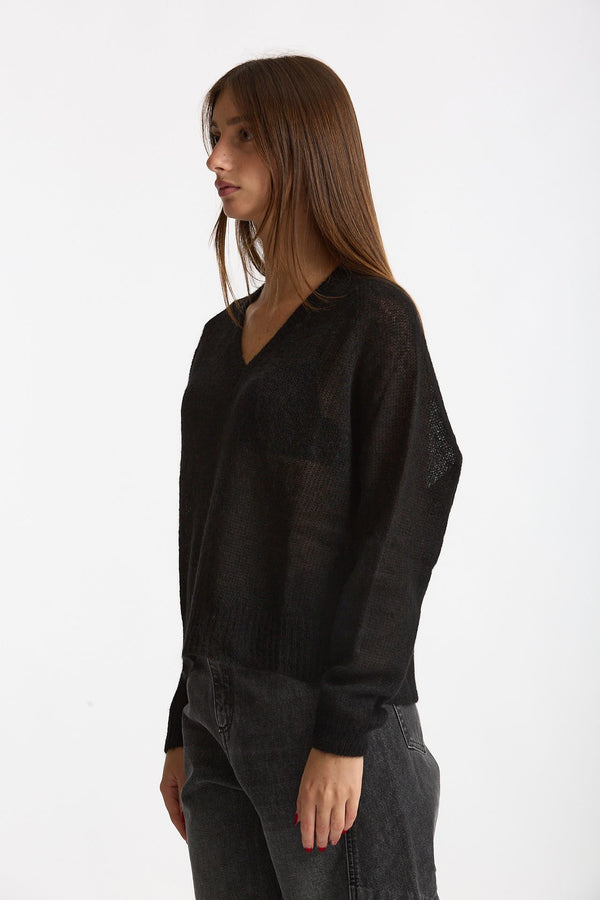 Maglia morbida in alpaca nero donna Scaglione