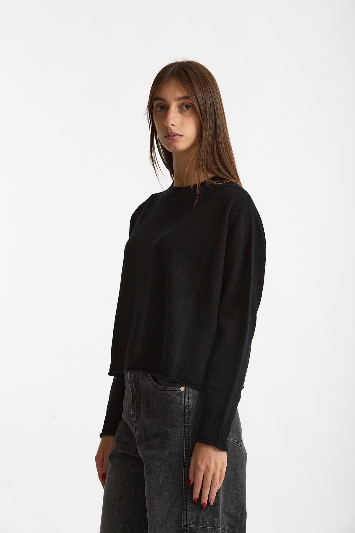 Maglia girocollo in cashmere nero donna Scaglione - 2