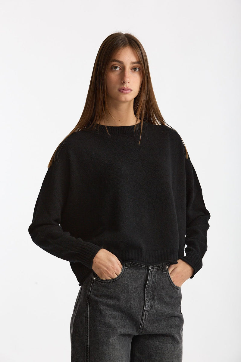 Maglia girocollo in cashmere nero donna Scaglione - 4