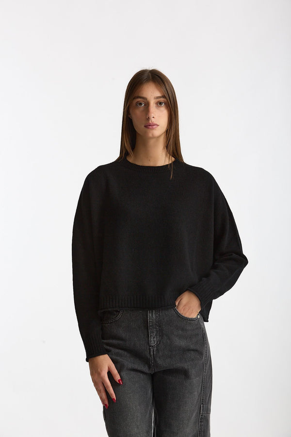 Maglia girocollo in cashmere nero donna Scaglione