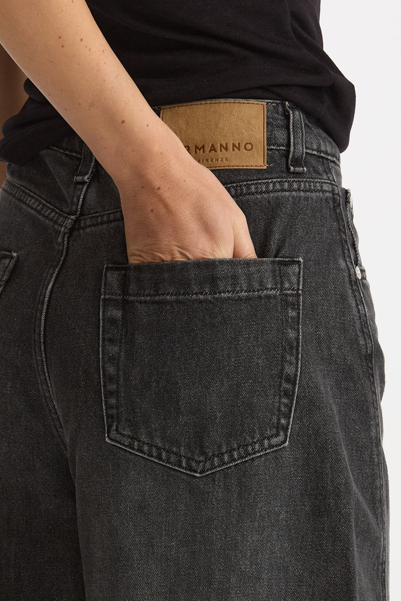 Jeans barrel in denim nero slavato donna Ermanno firenze - 5