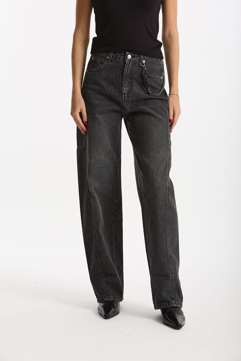 Jeans barrel in denim nero slavato donna Ermanno firenze - 1