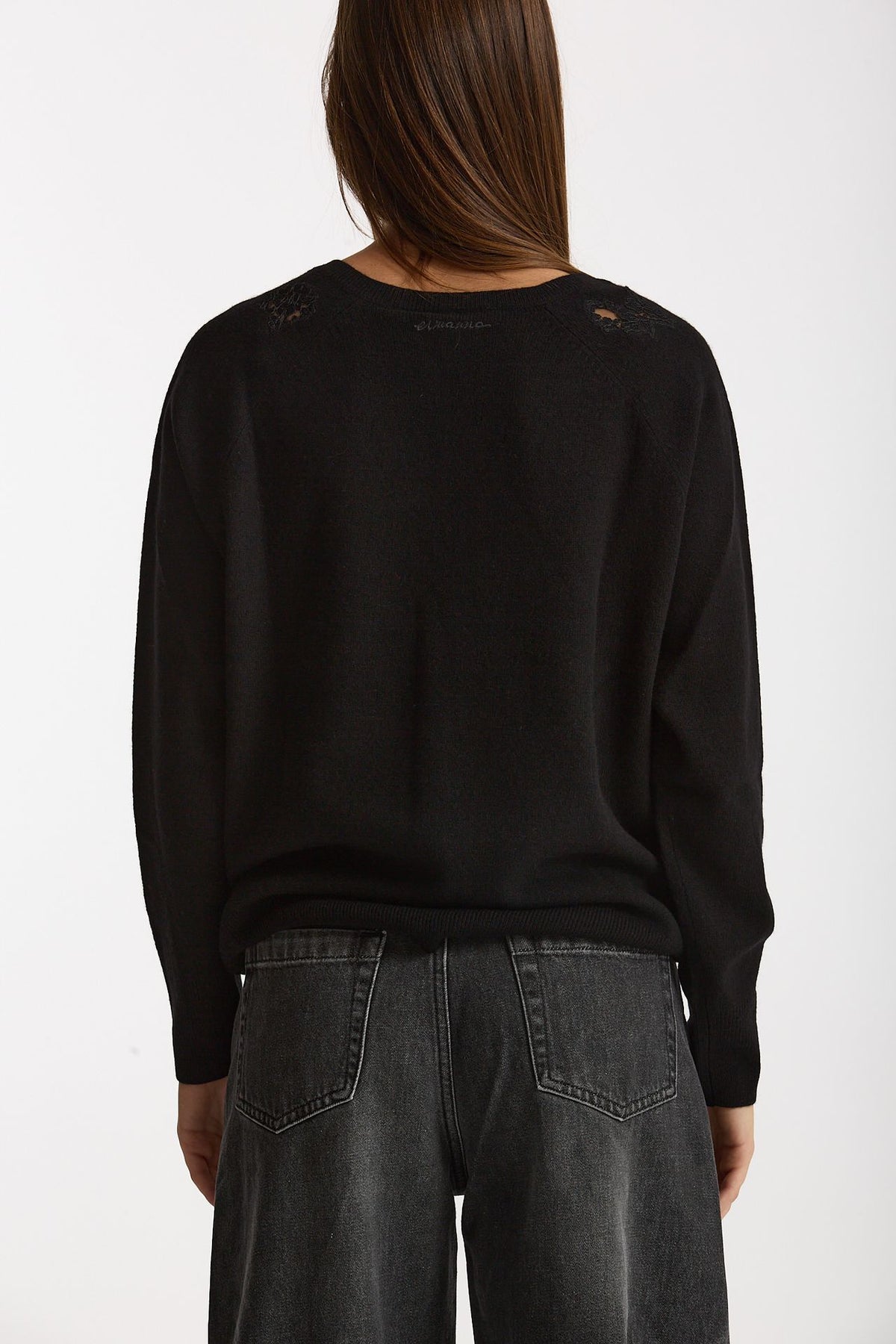 Maglia scollo a V applicazioni nero donna Ermanno firenze - 4