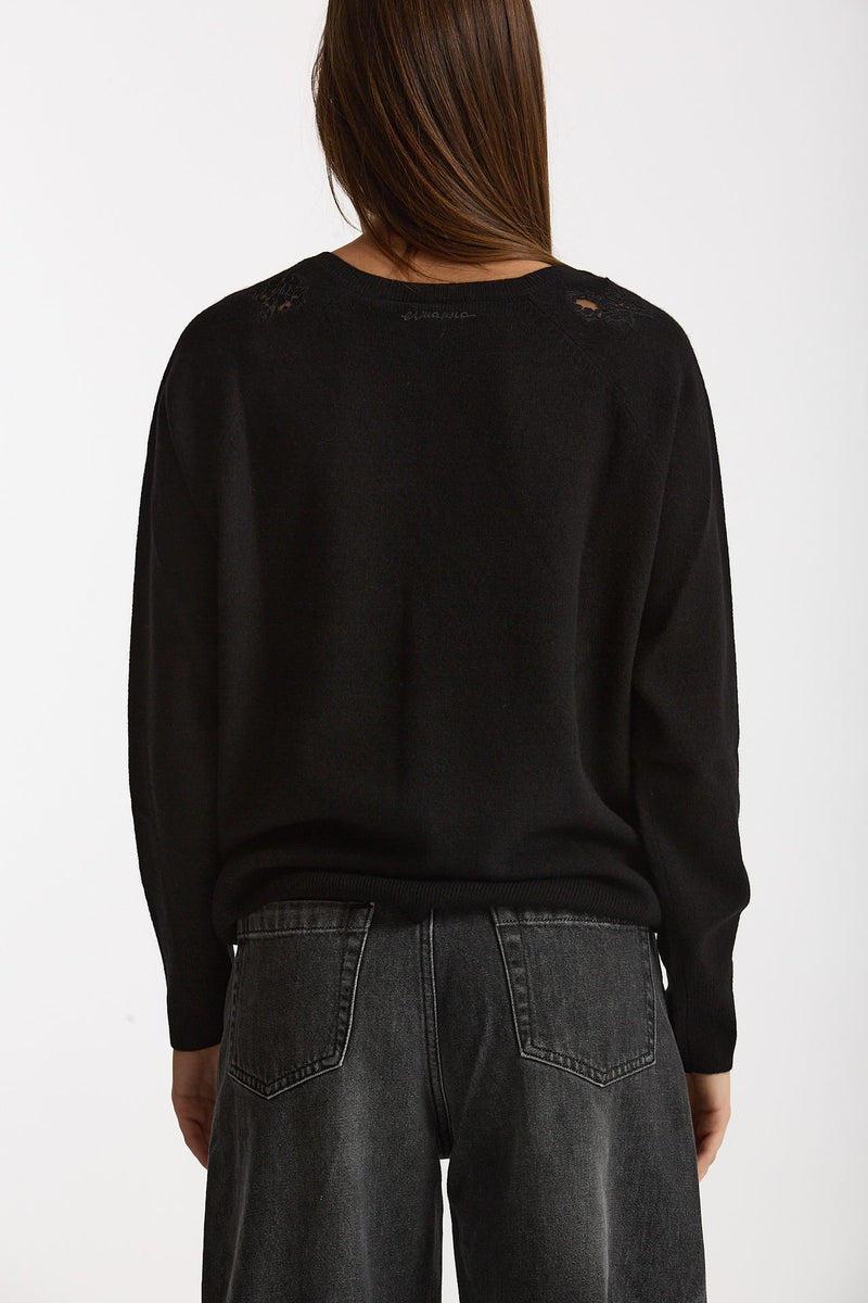 Maglia scollo a V applicazioni nero donna Ermanno firenze - 4