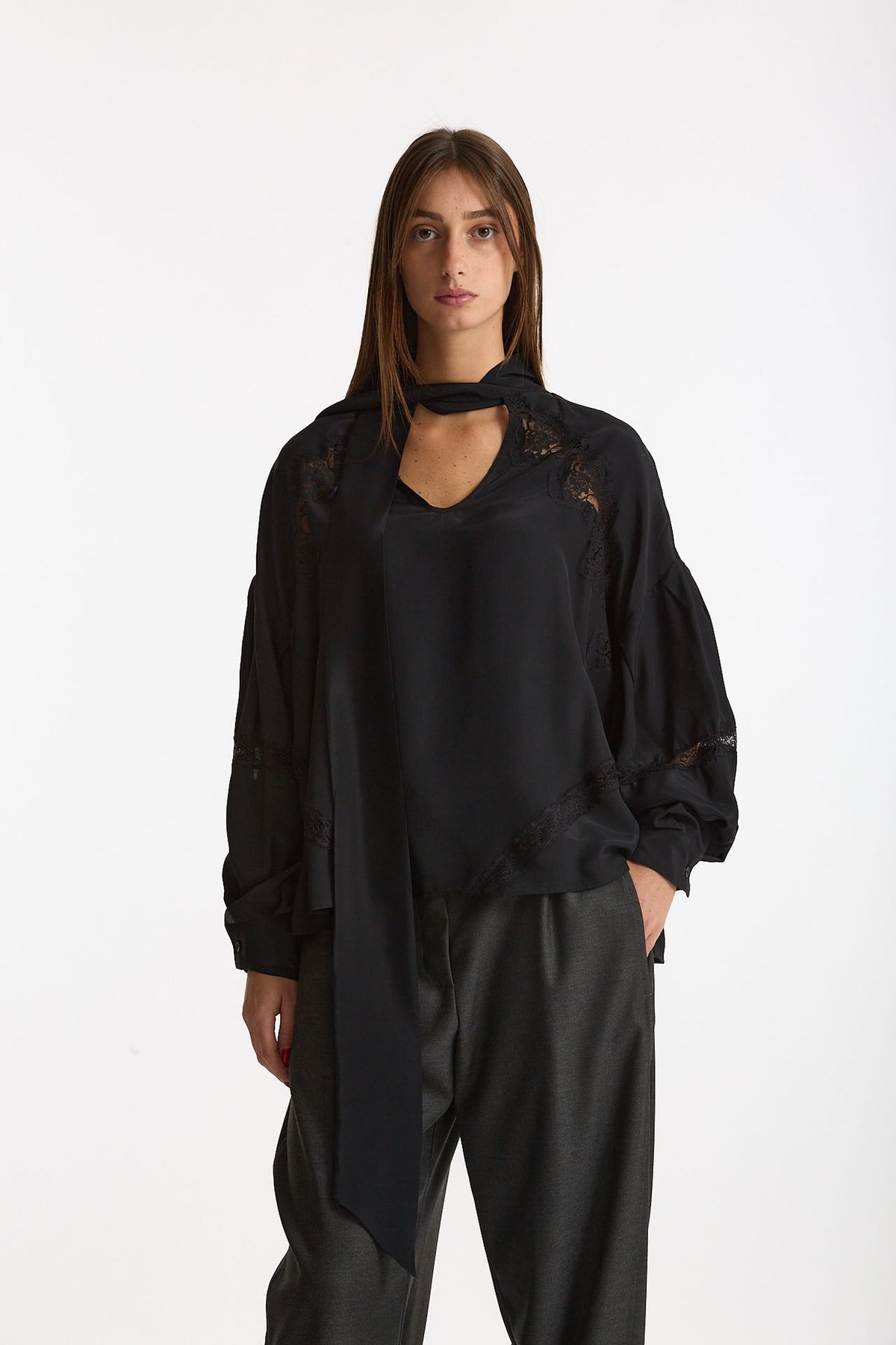 Camicia fluida nero donna Ermanno firenze - 1