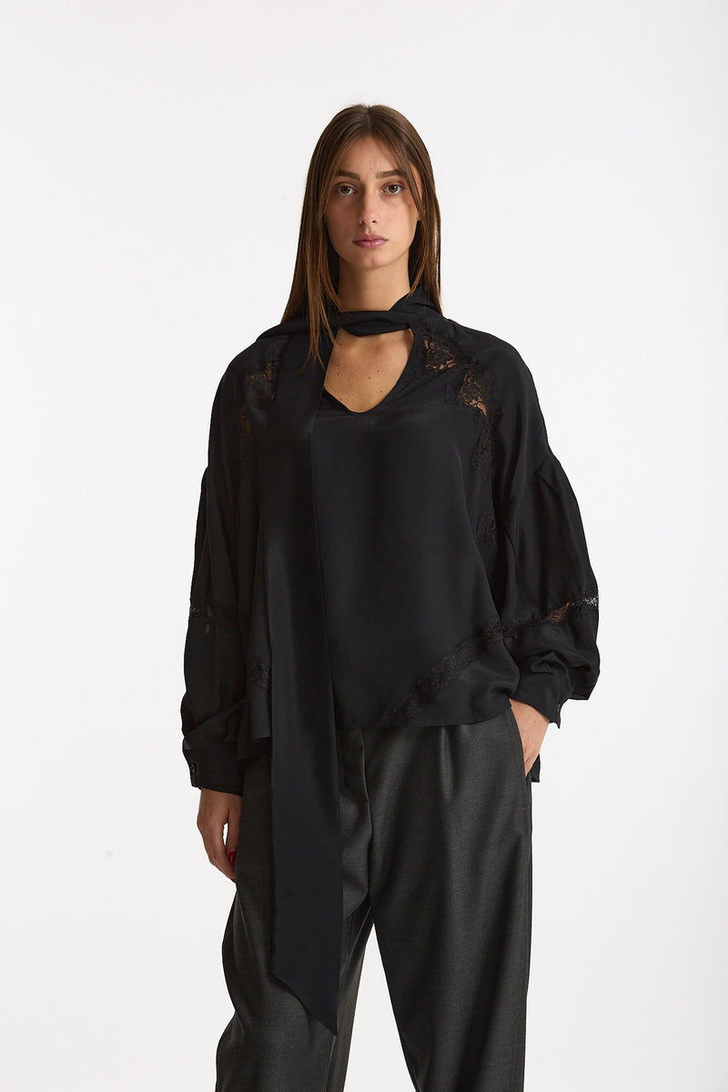 Camicia fluida nero donna Ermanno firenze - 1