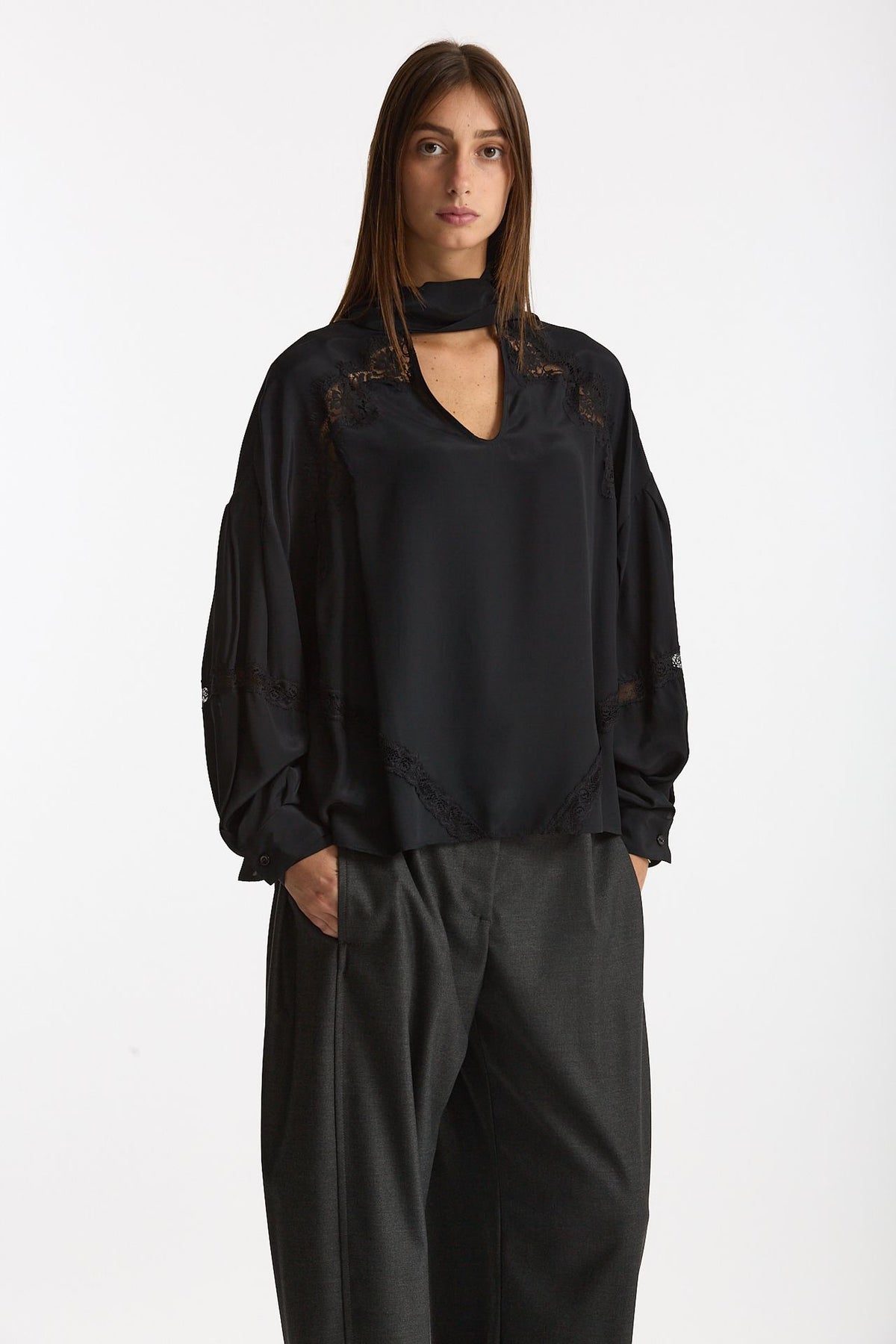 Camicia fluida nero donna Ermanno firenze - 4