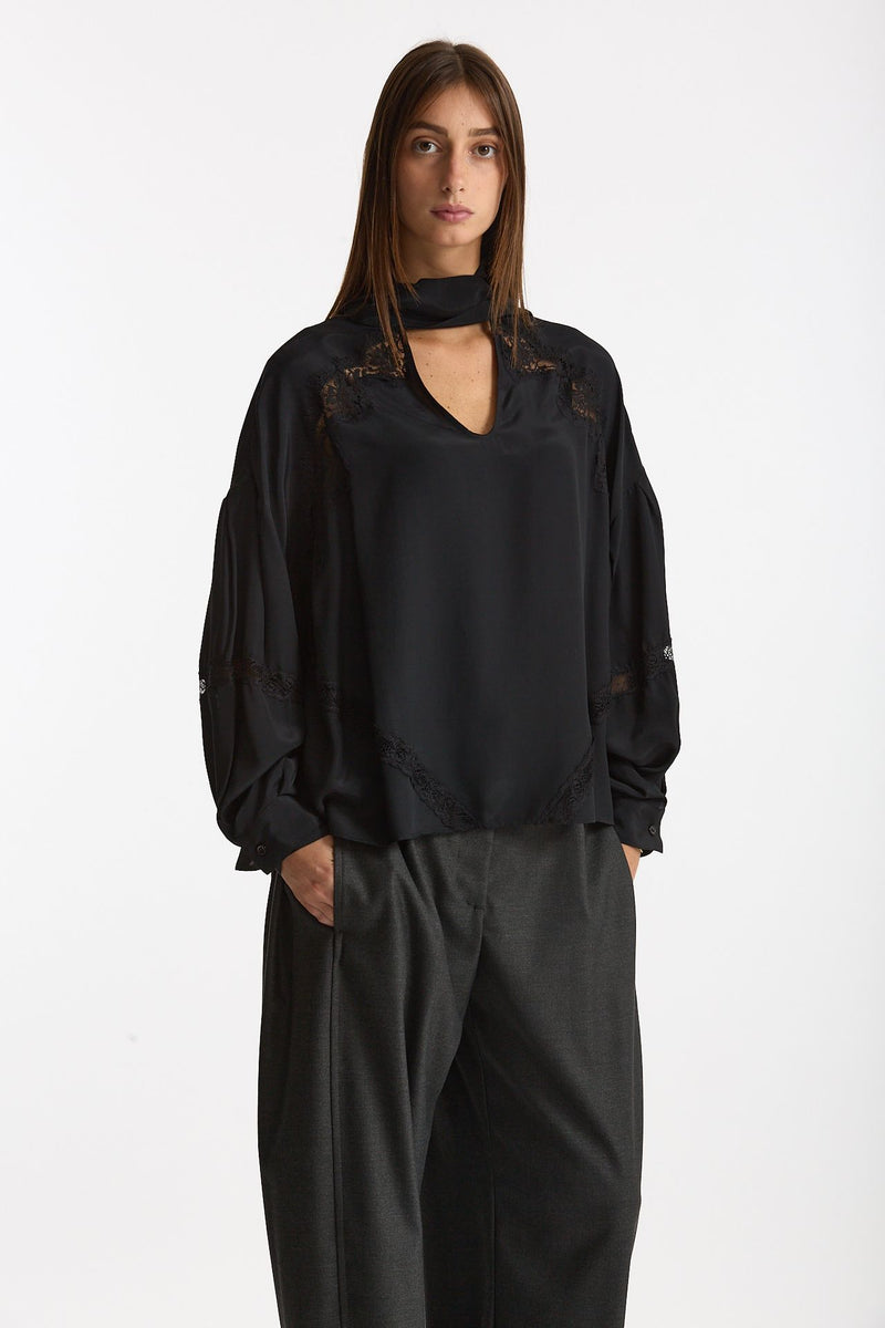 Camicia fluida nero donna Ermanno firenze - 4