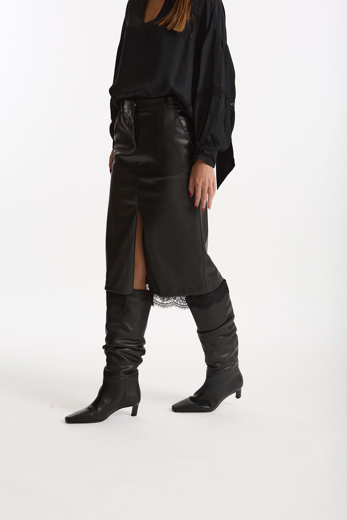 Gonna midi in eco-pelle nero donna Ermanno firenze - 3