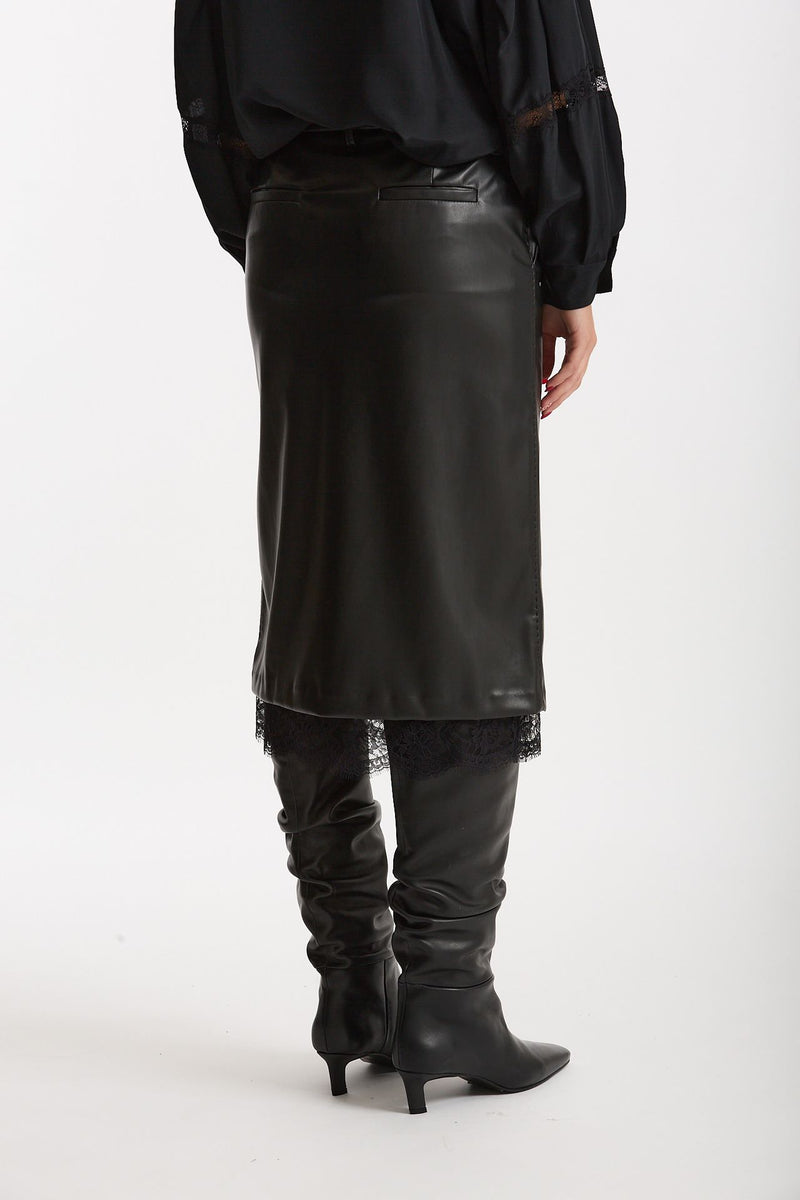 Gonna midi in eco-pelle nero donna Ermanno firenze - 4