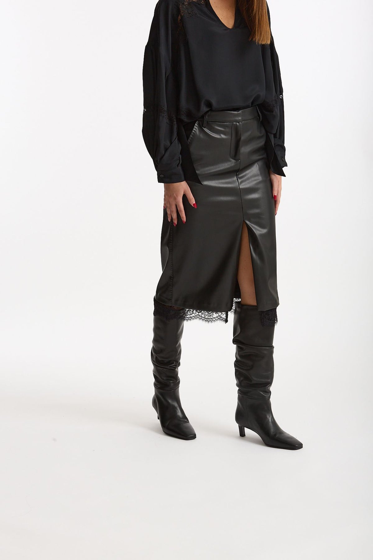 Gonna midi in eco-pelle nero donna Ermanno firenze - 2