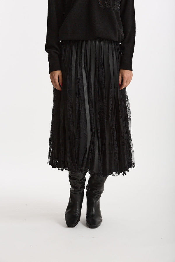 Gonna plissé con inserti in pizzo nero donna Ermanno firenze