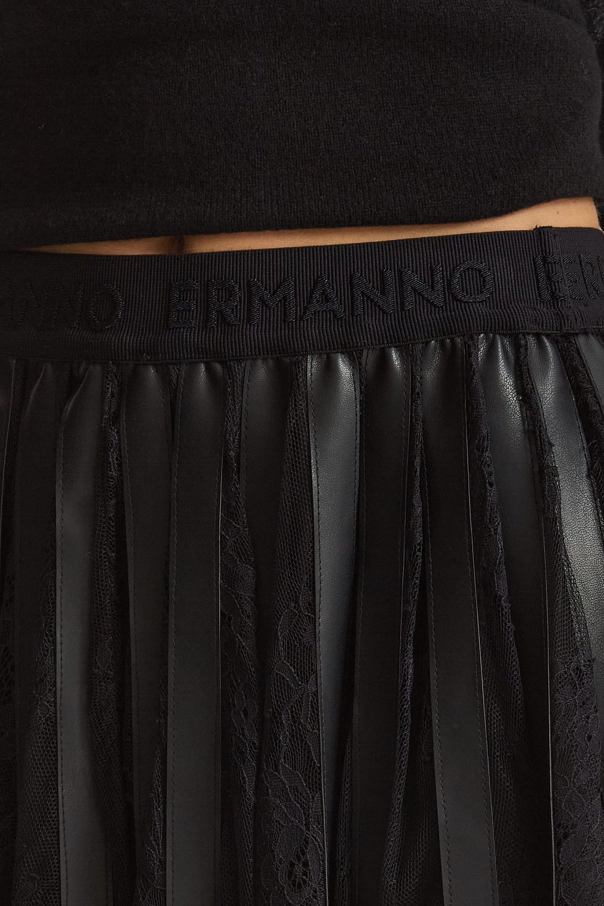 Gonna plissé con inserti in pizzo nero donna Ermanno firenze - 6