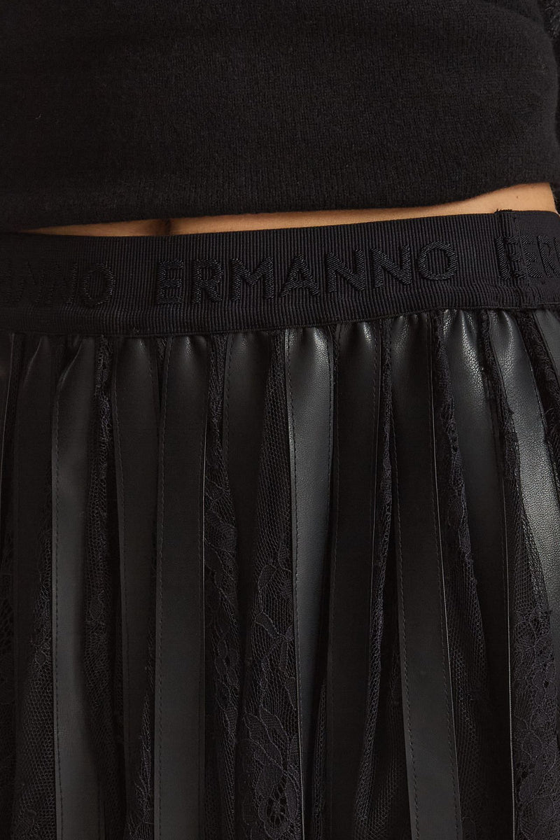 Gonna plissé con inserti in pizzo nero donna Ermanno firenze - 6