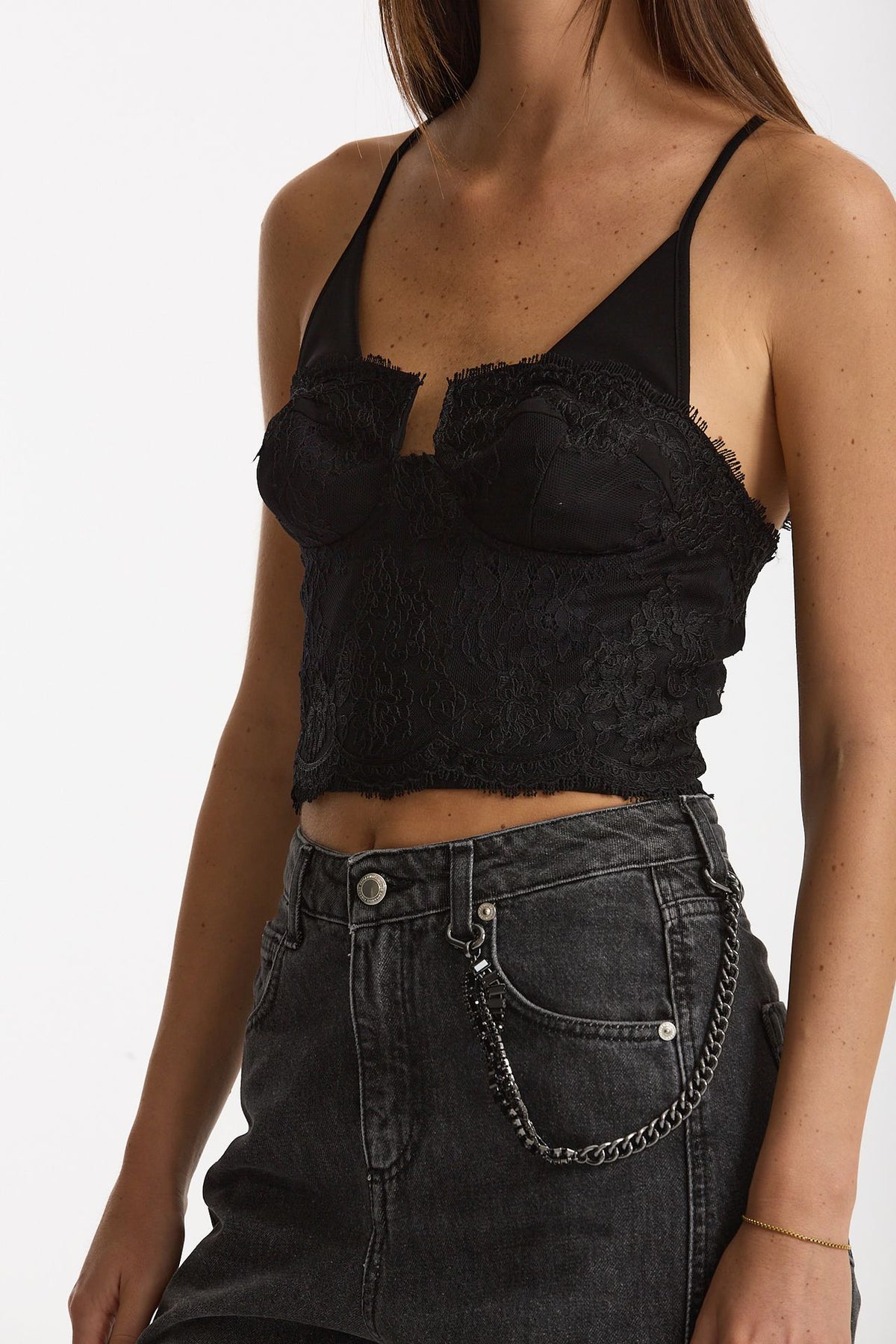 Top bustino con dettagli in pizzo nero donna Ermanno firenze - 3