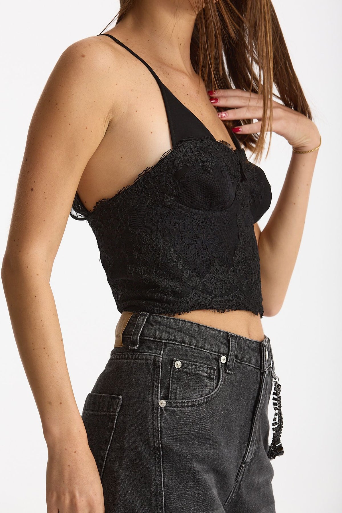 Top bustino con dettagli in pizzo nero donna Ermanno firenze - 4
