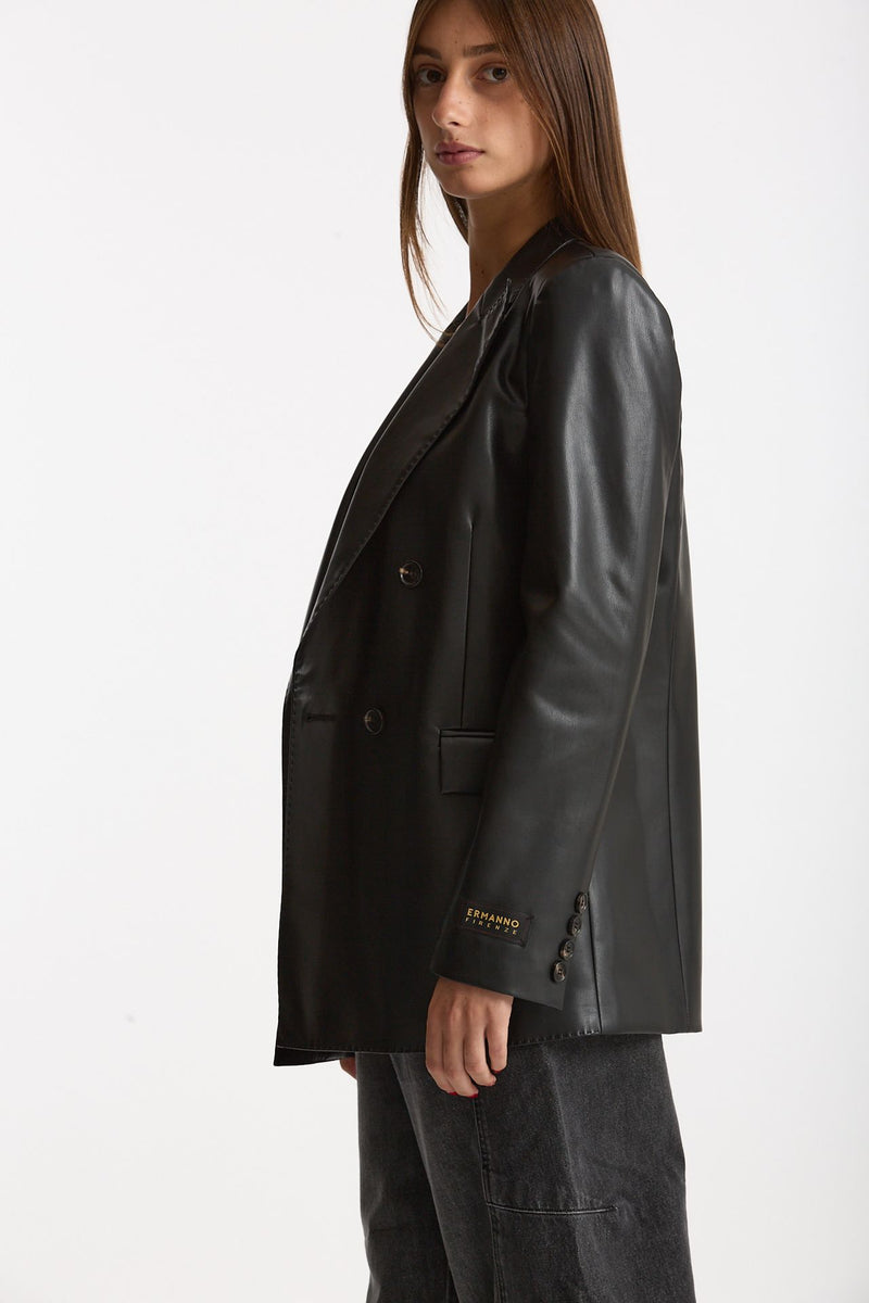 Giacca doppiopetto in ecopelle nero donna Ermanno firenze - 4
