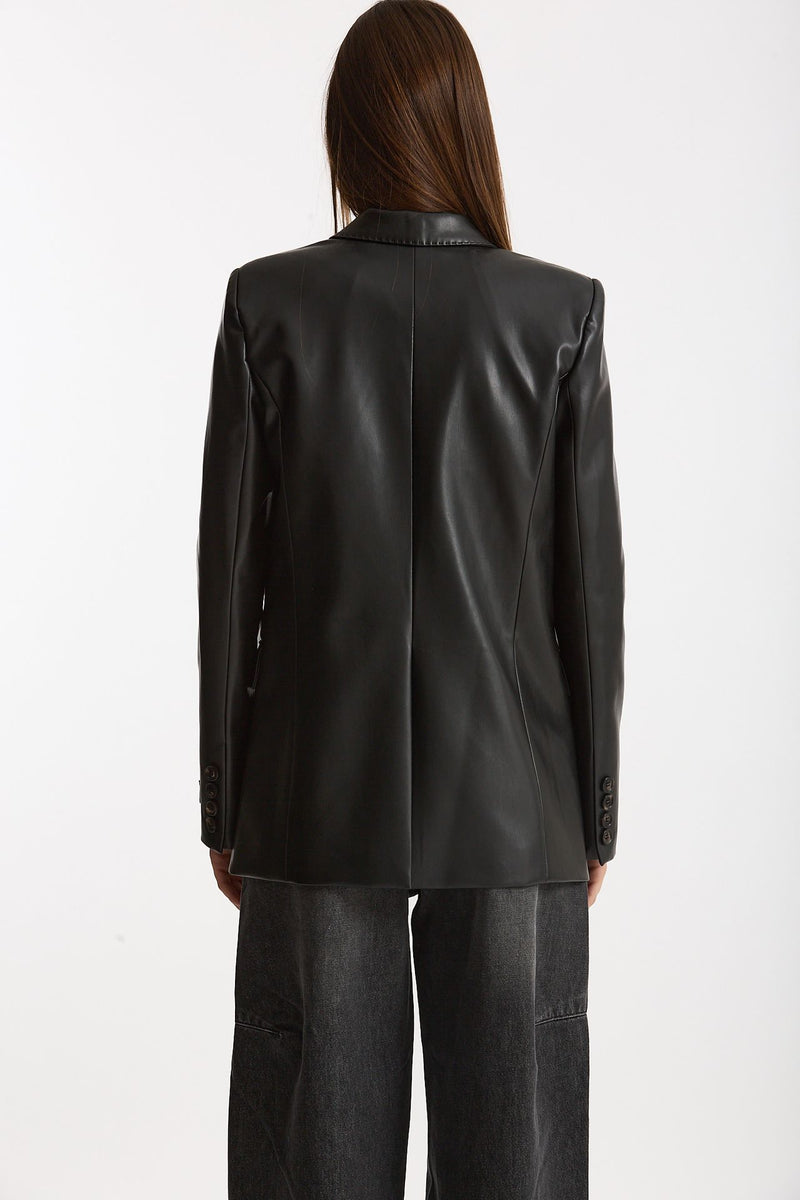Giacca doppiopetto in ecopelle nero donna Ermanno firenze - 5