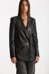 Giacca doppiopetto in ecopelle nero donna Ermanno firenze - 6