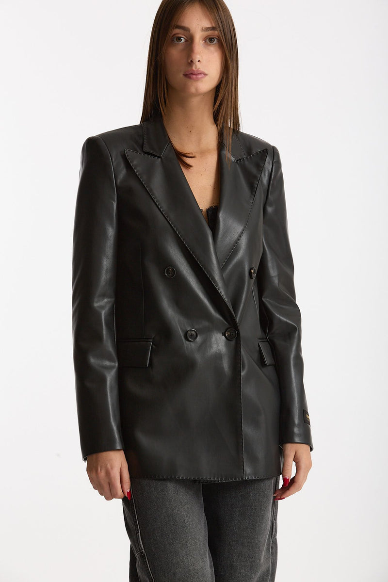 Giacca doppiopetto in ecopelle nero donna Ermanno firenze - 6
