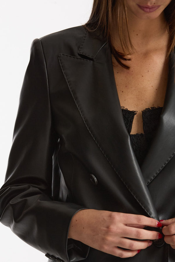Giacca doppiopetto in ecopelle nero donna Ermanno firenze