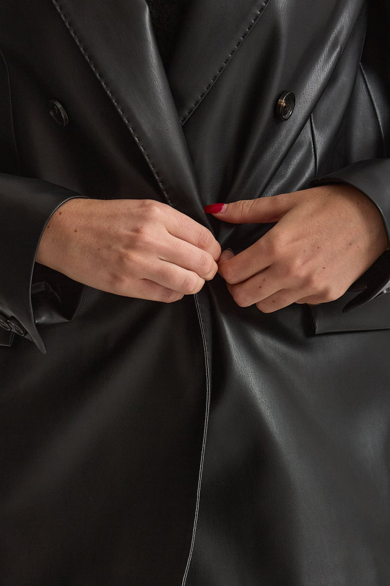 Giacca doppiopetto in ecopelle nero donna Ermanno firenze - 7