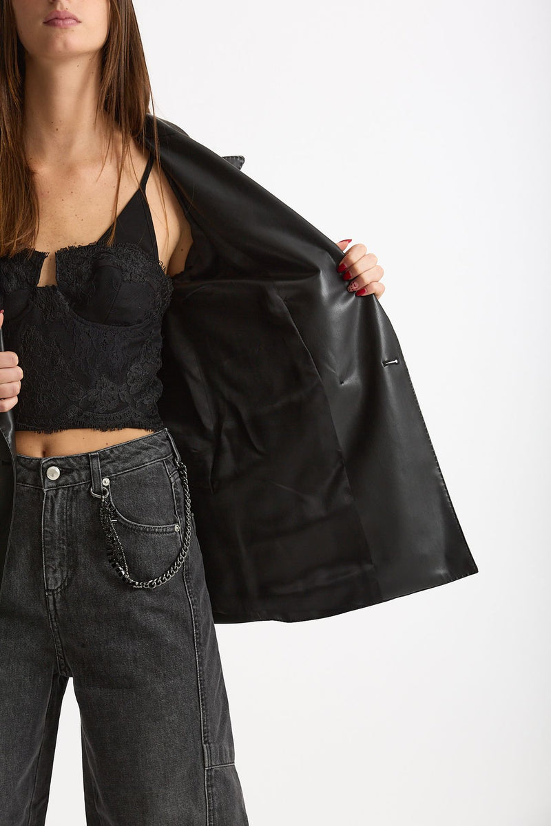 Giacca doppiopetto in ecopelle nero donna Ermanno firenze - 9