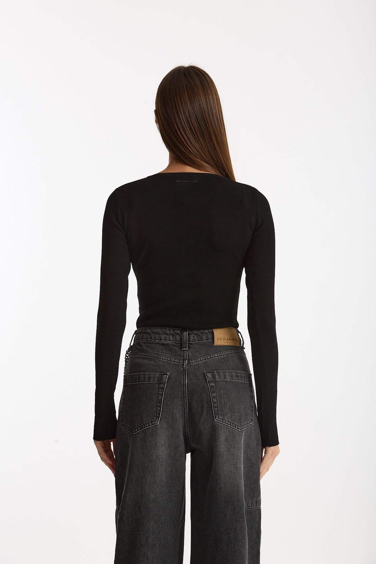 Maglia girocollo body nero donna Ermanno firenze - 3