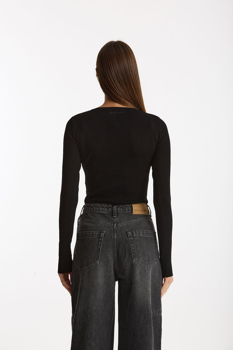 Maglia girocollo body nero donna Ermanno firenze - 3