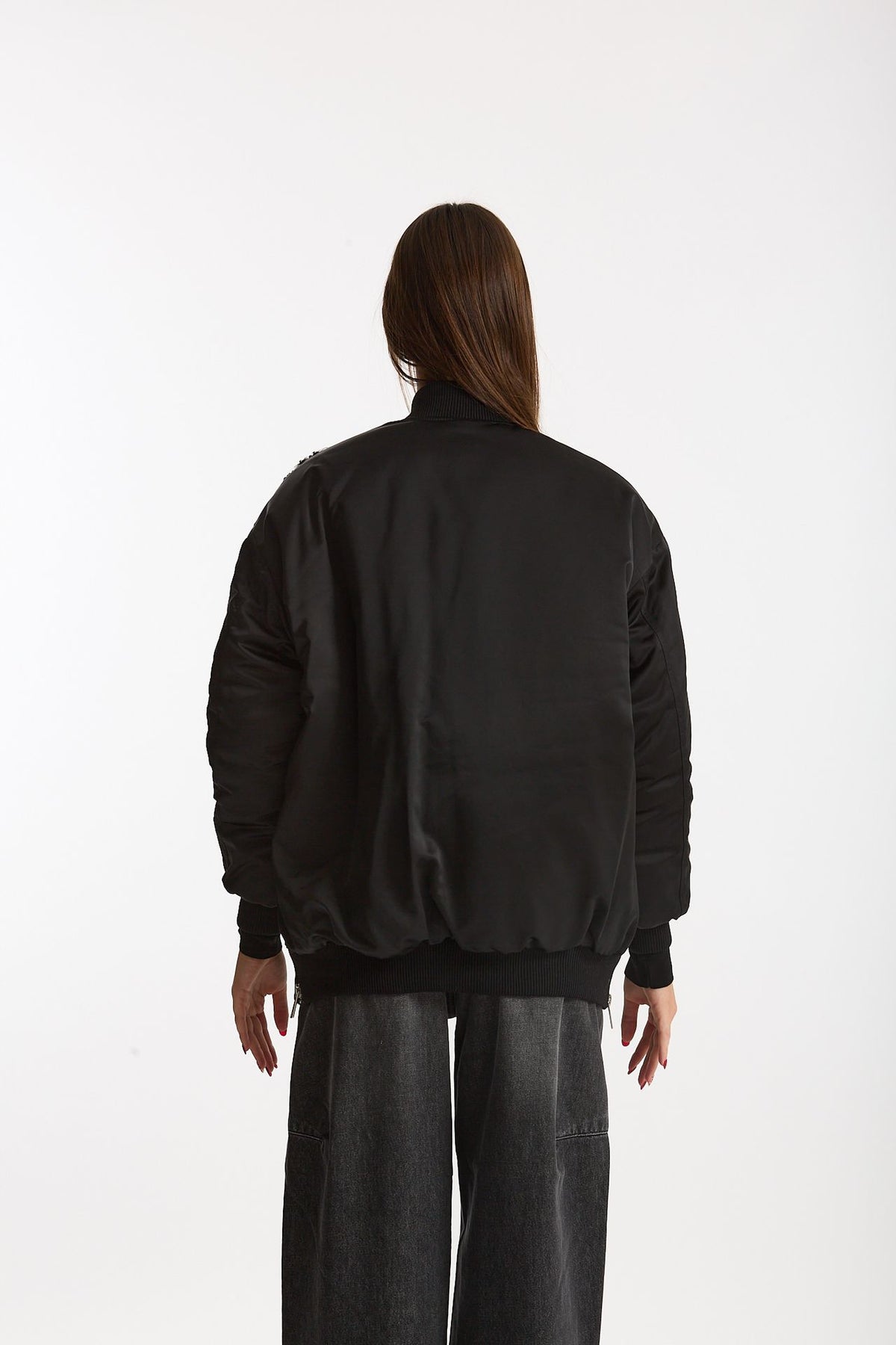 Bomber imbottito in raso con ricami gioiello nero donna Ermanno firenze - 3