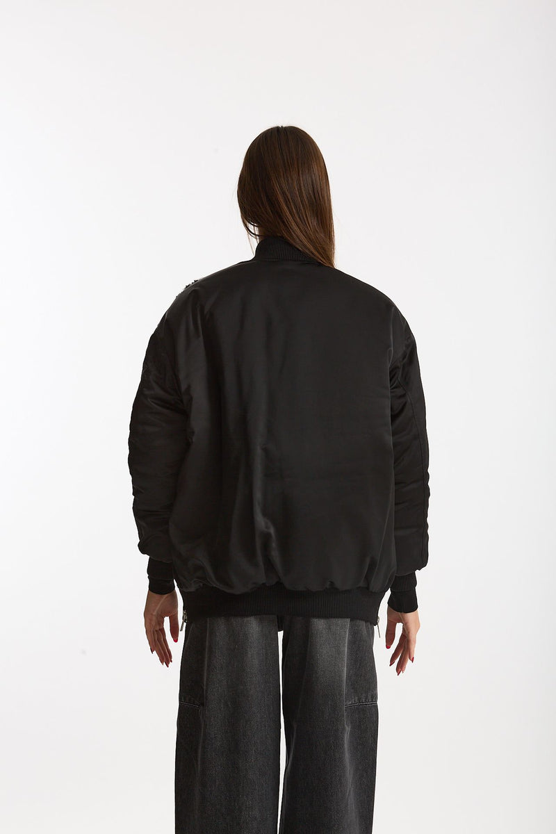 Bomber imbottito in raso con ricami gioiello nero donna Ermanno firenze - 3