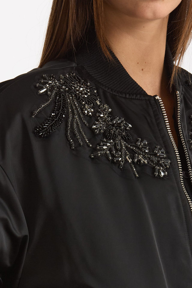 Bomber imbottito in raso con ricami gioiello nero donna Ermanno firenze - 6