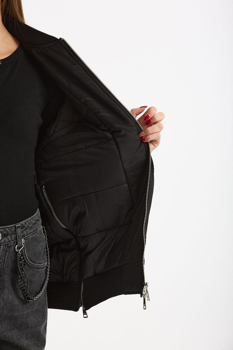 Bomber imbottito in raso con ricami gioiello nero donna Ermanno firenze - 7