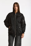 Bomber imbottito in raso con ricami gioiello nero donna Ermanno firenze - 8