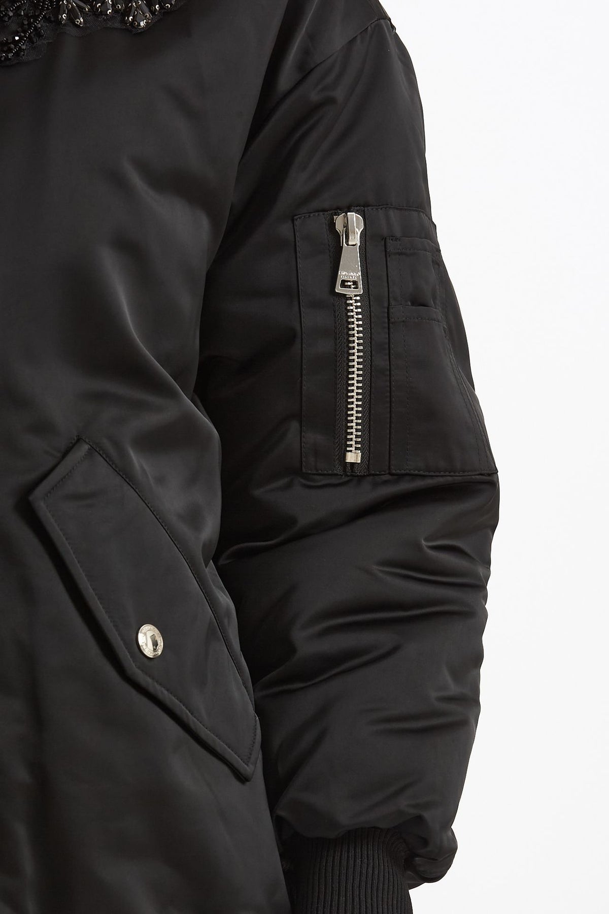 Bomber imbottito in raso con ricami gioiello nero donna Ermanno firenze - 9