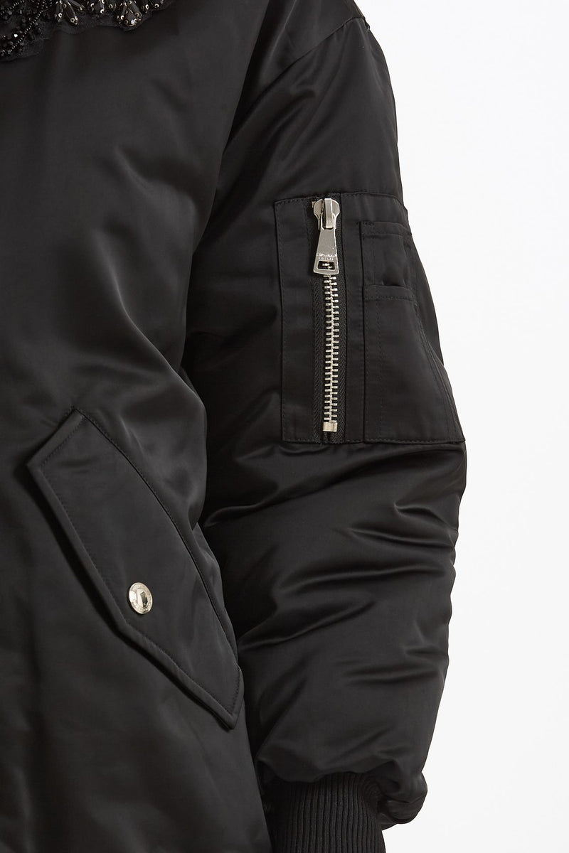 Bomber imbottito in raso con ricami gioiello nero donna Ermanno firenze - 9