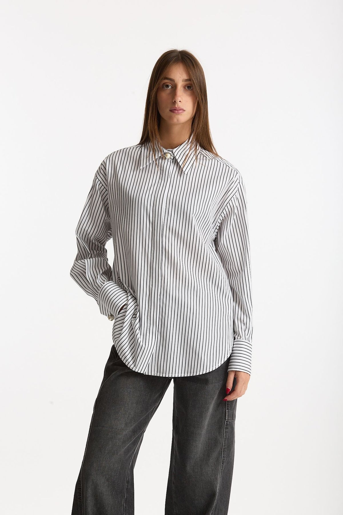Camicia rigata bianca e nera donna Ermanno firenze - 1