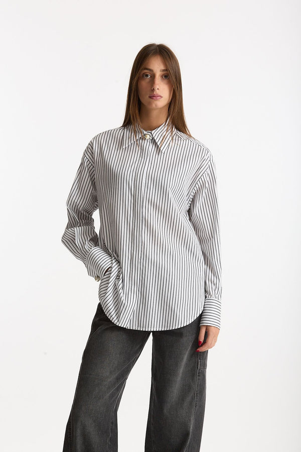 Camicia rigata bianca e nera donna Ermanno firenze