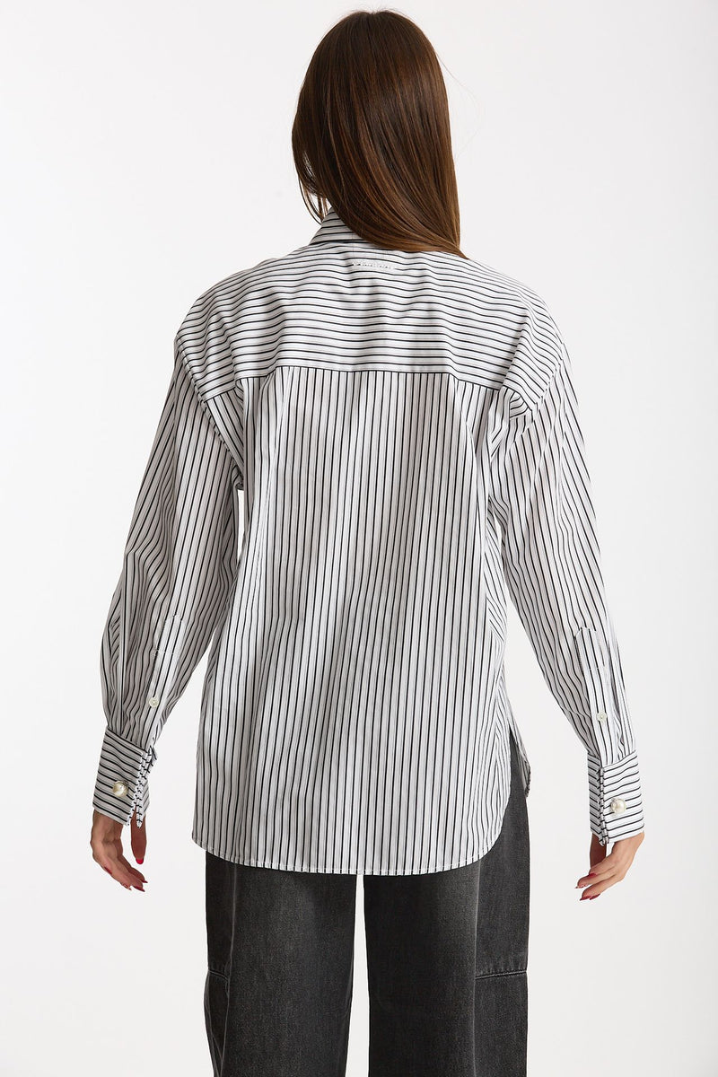 Camicia rigata bianca e nera donna Ermanno firenze - 2