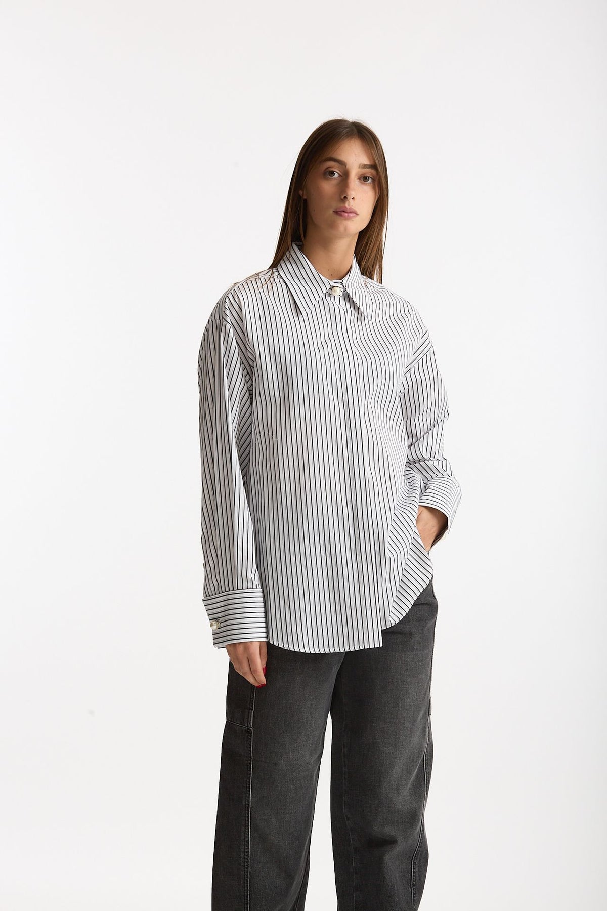 Camicia rigata bianca e nera donna Ermanno firenze - 3