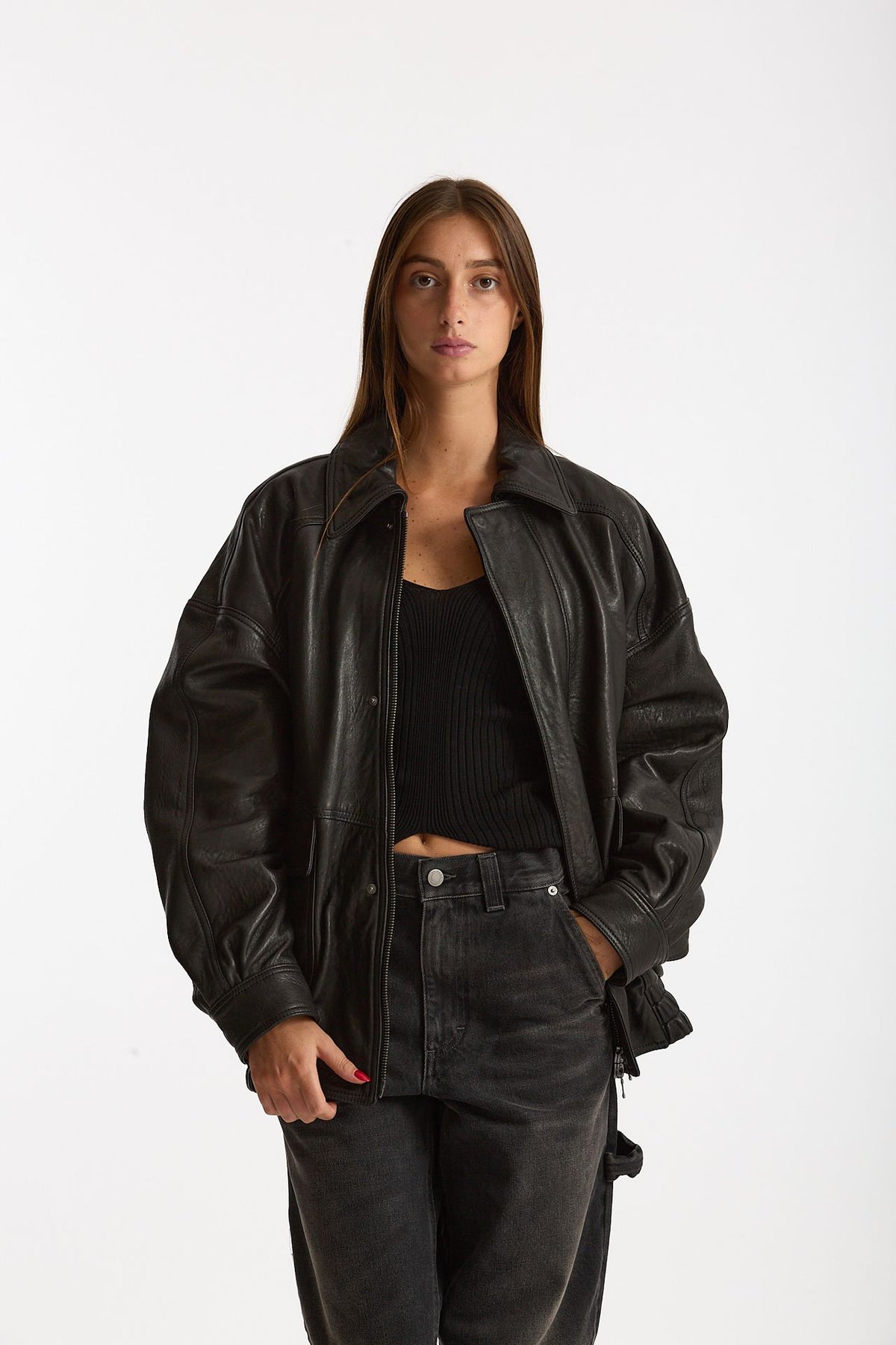 Giubbino over in pelle nero donna Myskin - 1
