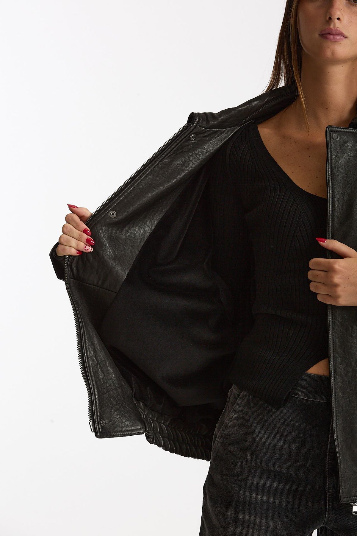 Giubbino over in pelle nero donna Myskin - 6