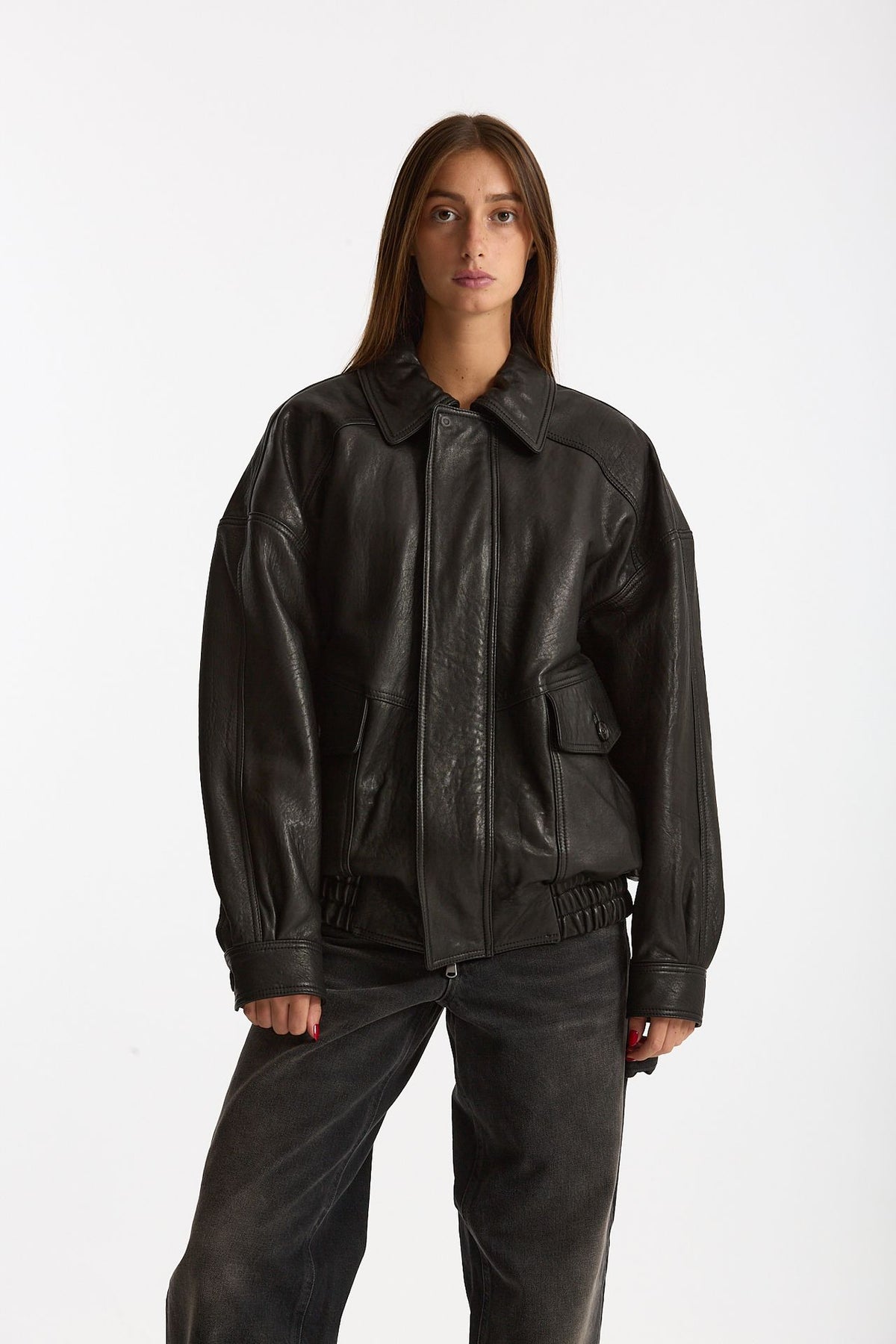 Giubbino over in pelle nero donna Myskin - 7