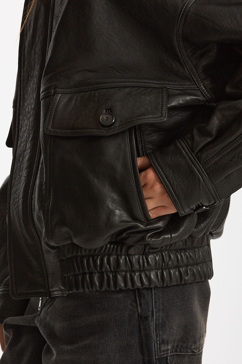 Giubbino over in pelle nero donna Myskin - 2