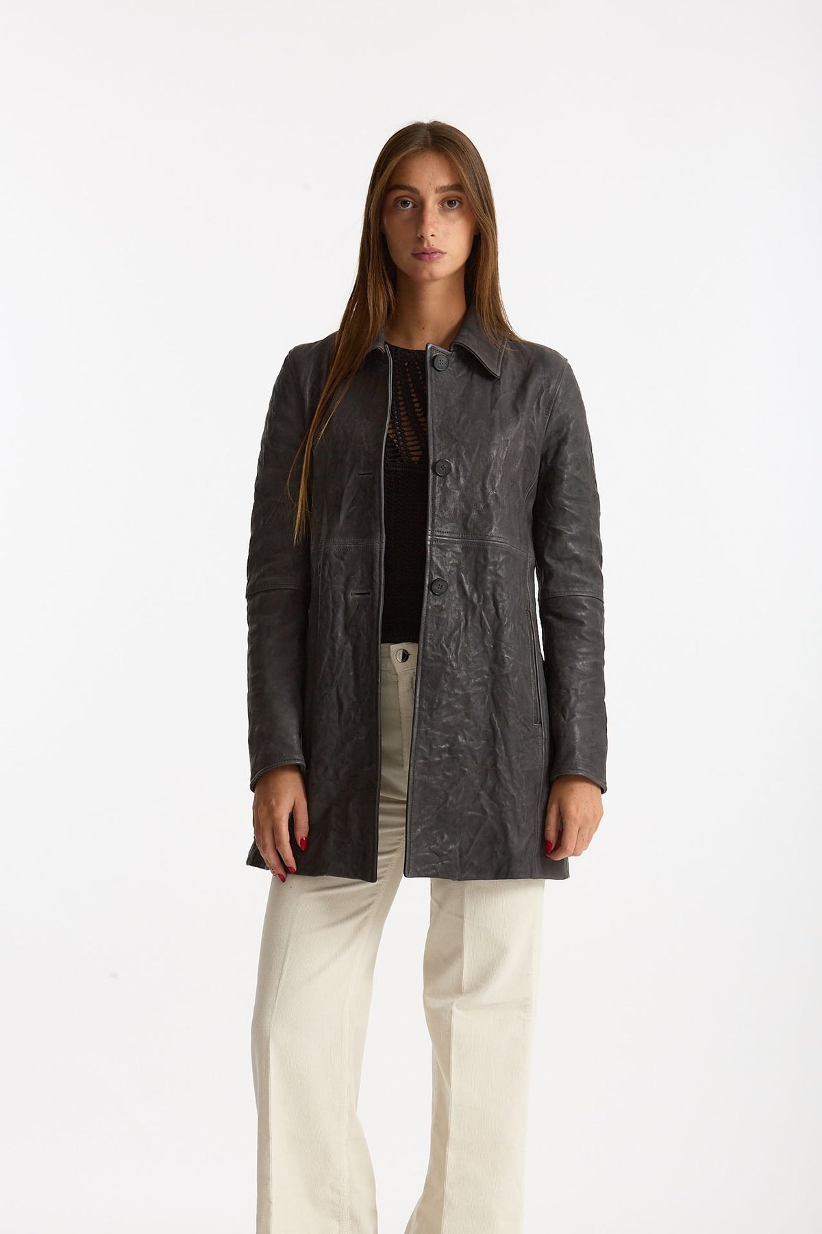 Soprabito in pelle grigio donna Myskin - 2
