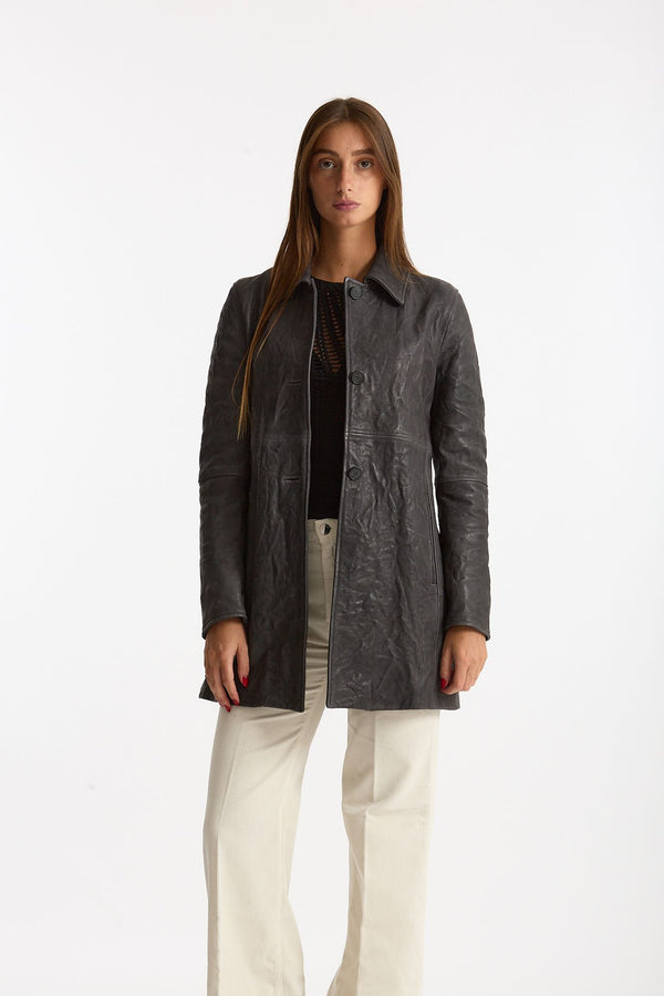 Soprabito in pelle grigio donna Myskin